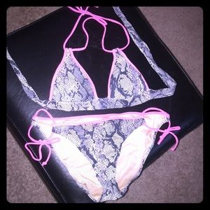 Snakeskin print with neon pink trim bikini